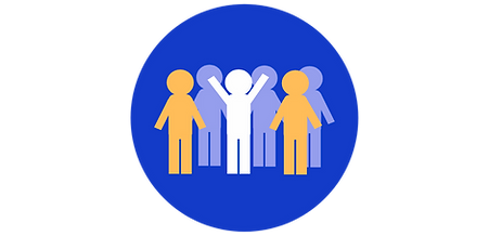A group of human icons with the center figure holding up his hands in triumph for increasing social connections.
