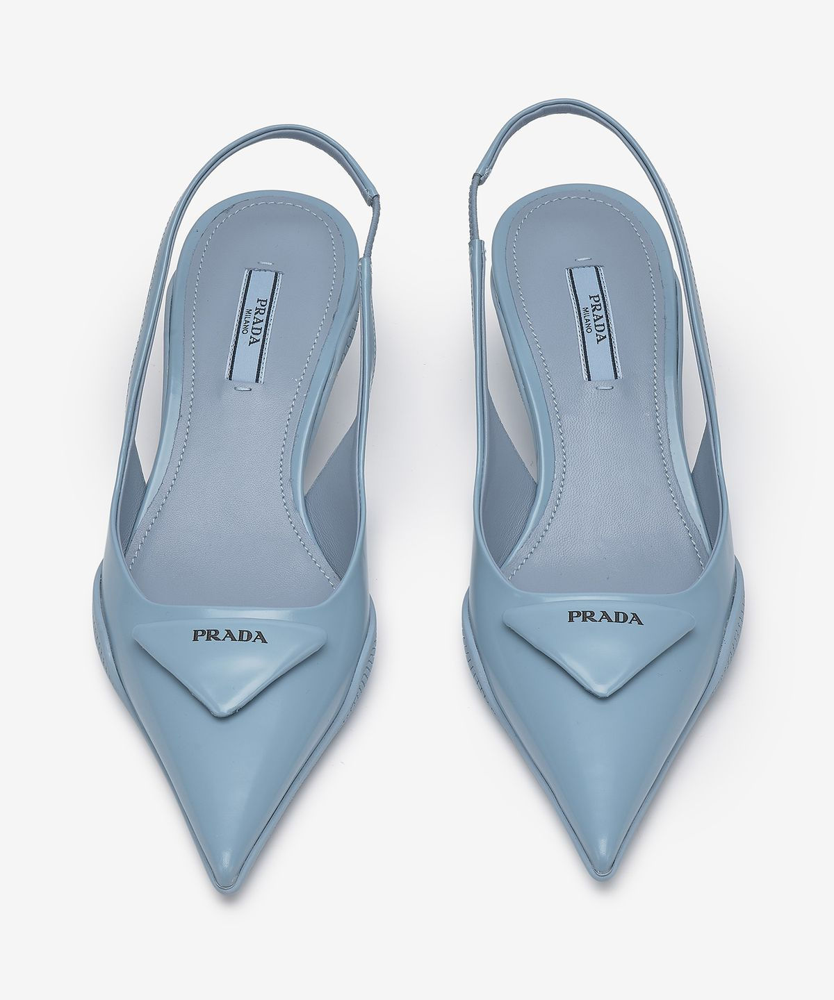 PRADA Sandals Blue Patent Leather with Back Strap