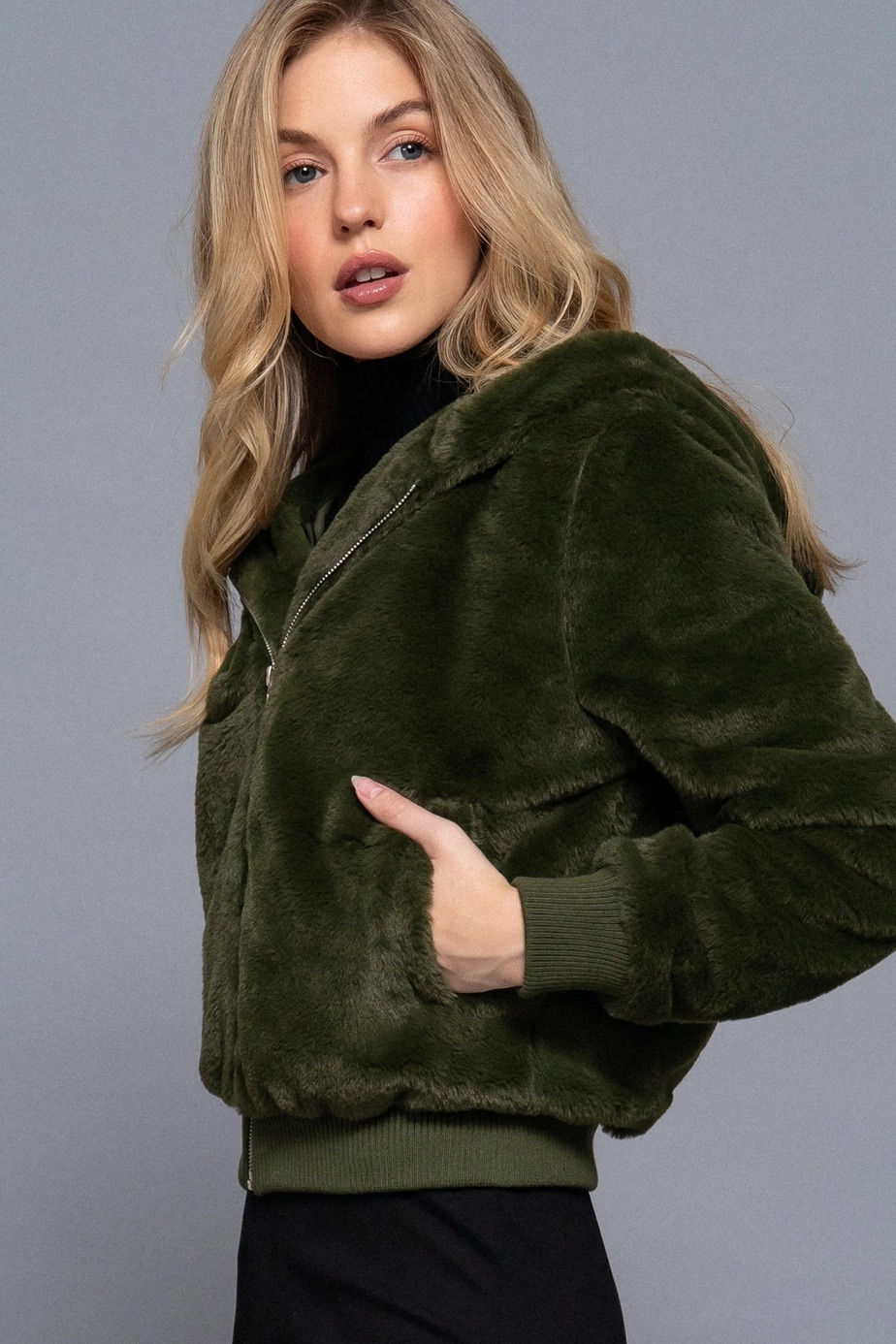 Cozy Up Faux Fur Hoodie-Olive 