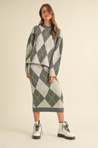 Alice argyle sweater & skirt set | Nusa Boutique