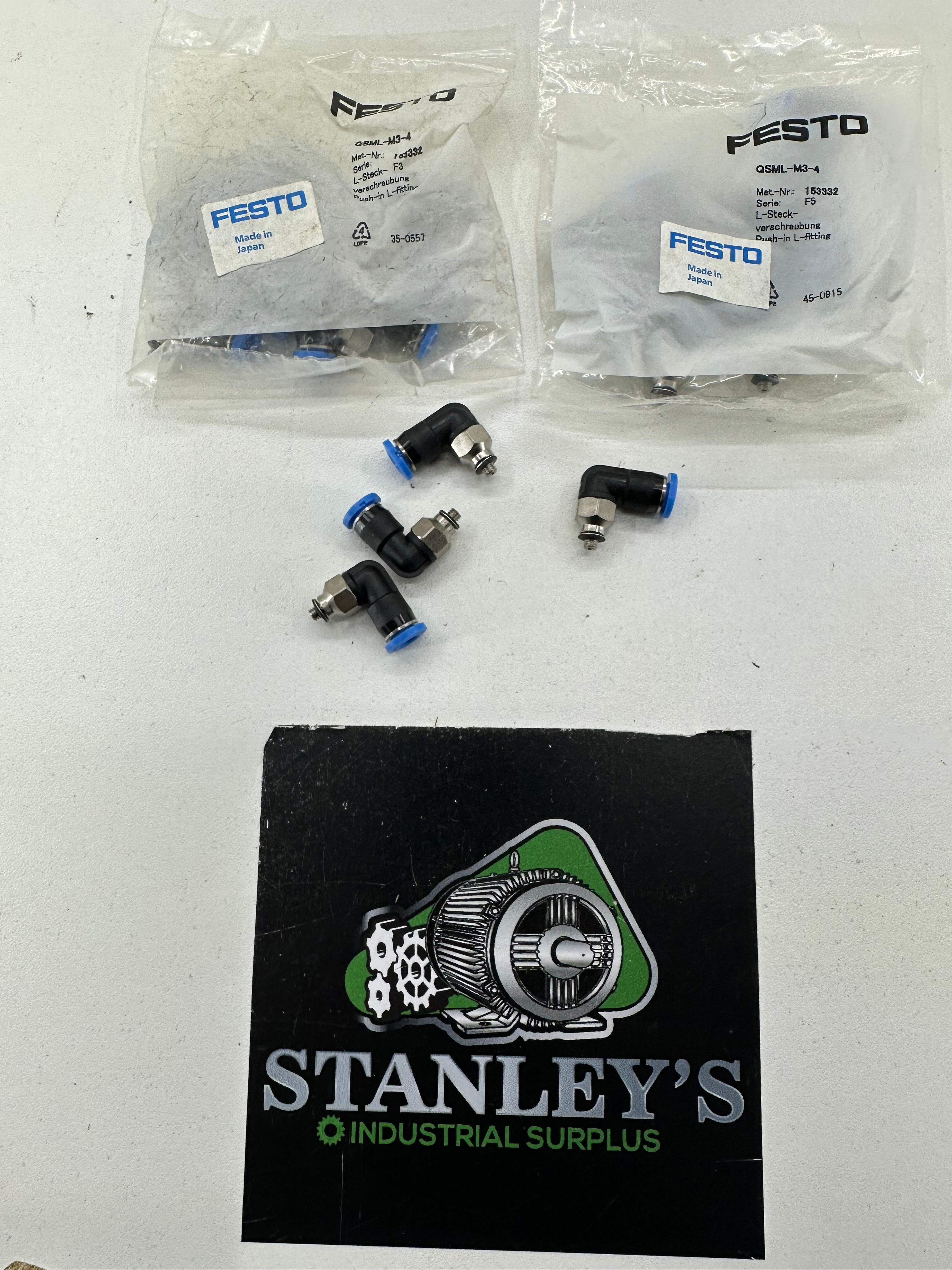 Festo QSML-M3-4 Push In L Fitting New lot of 12