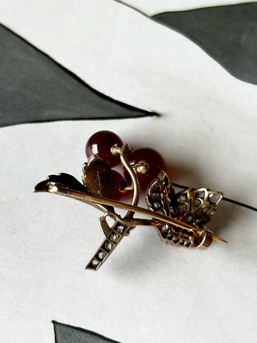 Thumbnail: Antique French Carnelian and Diamond Red Currant Brooch