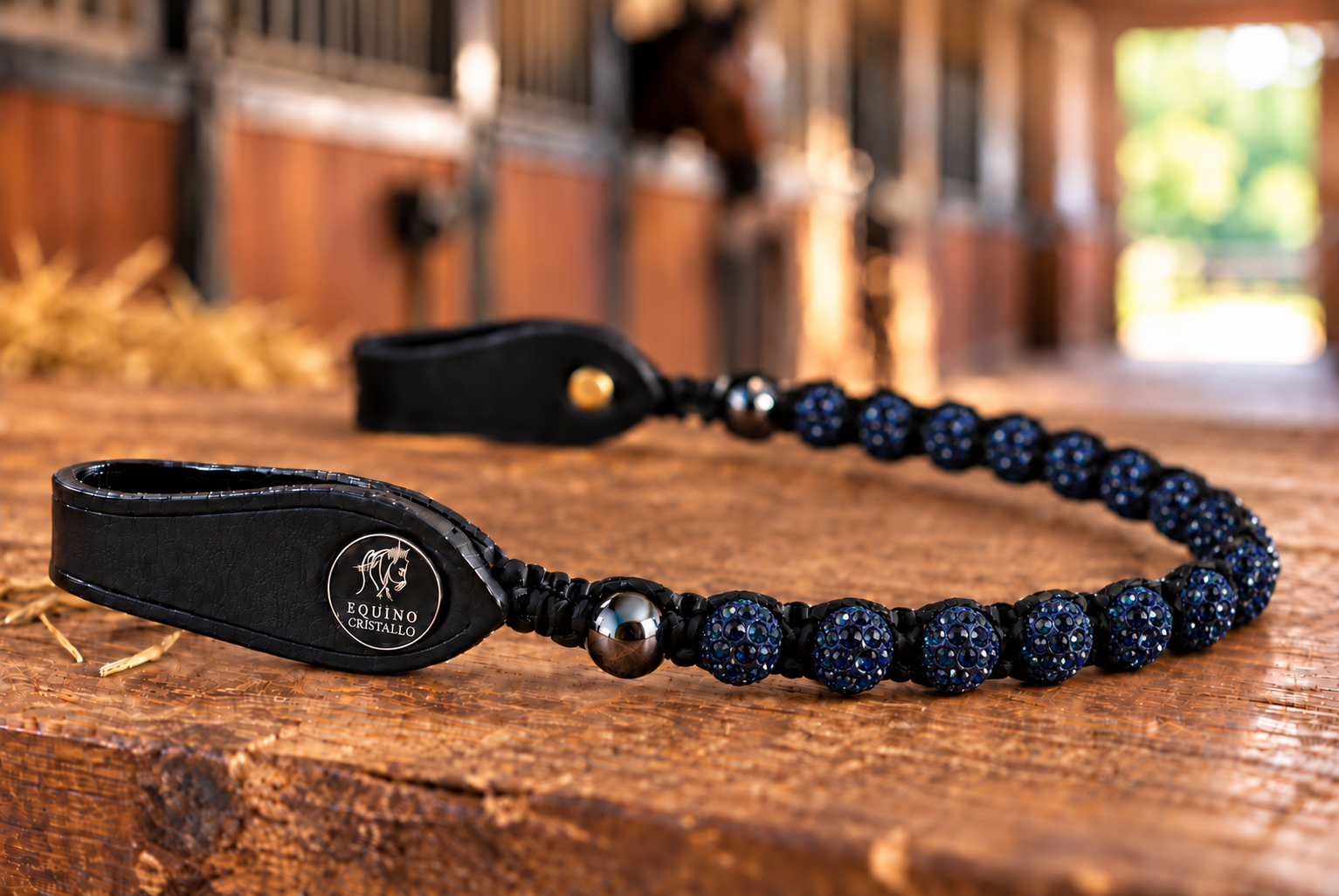 Navy Crystal Browband - Single Row
