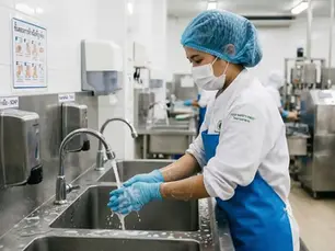 What is HACCP, and why are automatic hand washing systems and faucets important in food factories?