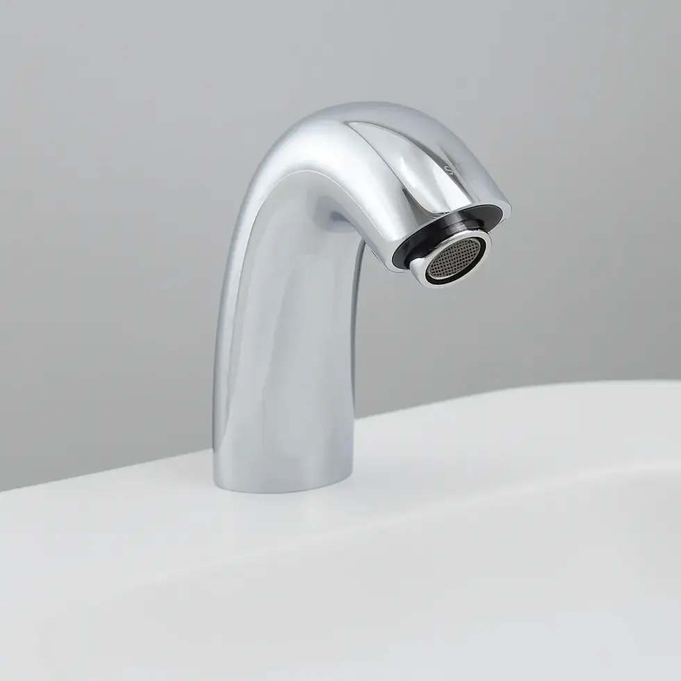 Thumbnail: ก๊อกน้ำโครเมียมบนอ่างล้างหน้าสีขาว ดีไซน์เรียบง่าย สะอาดตา Hygienic