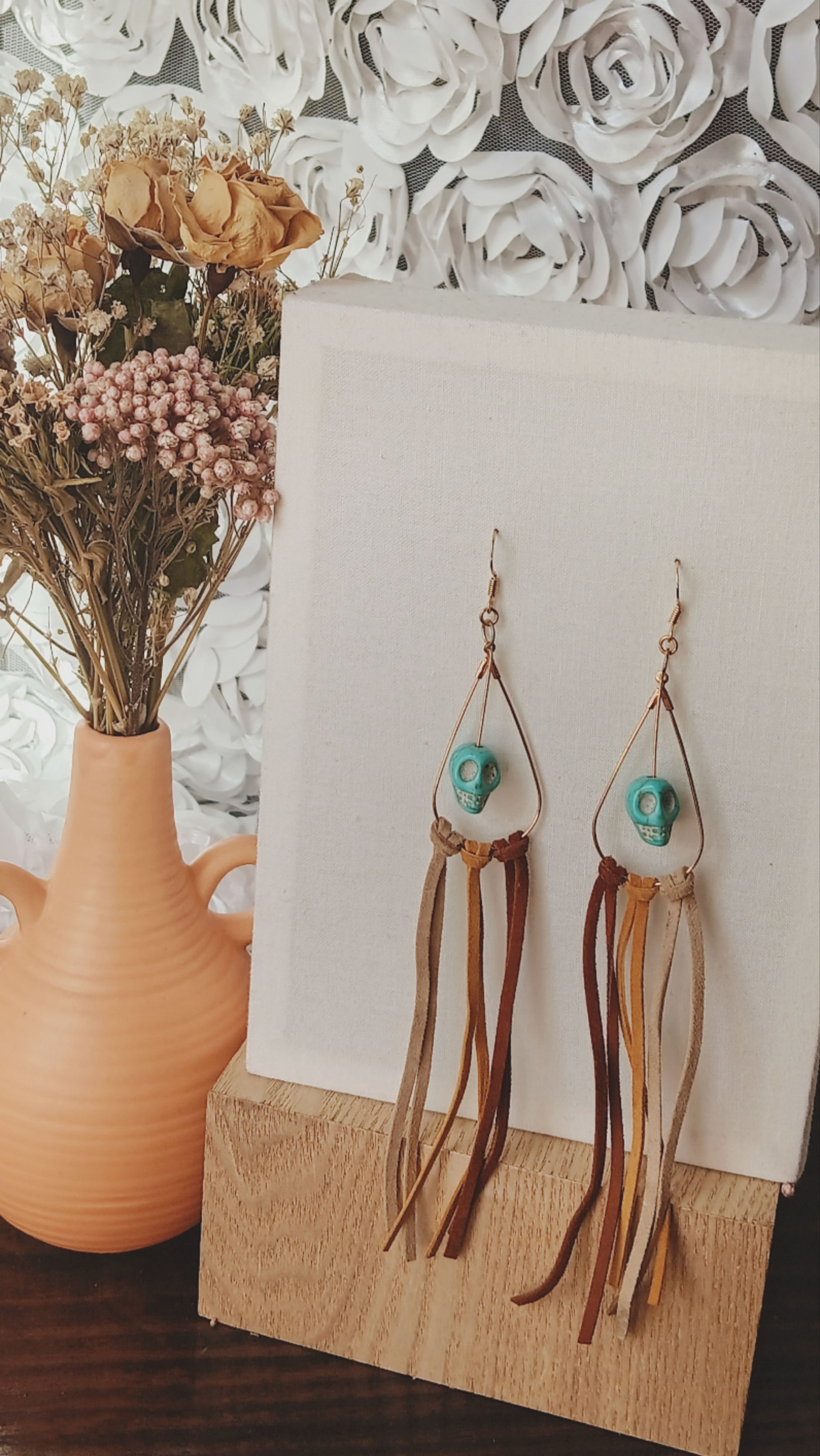 Turquoise Skull Dangle Earrings