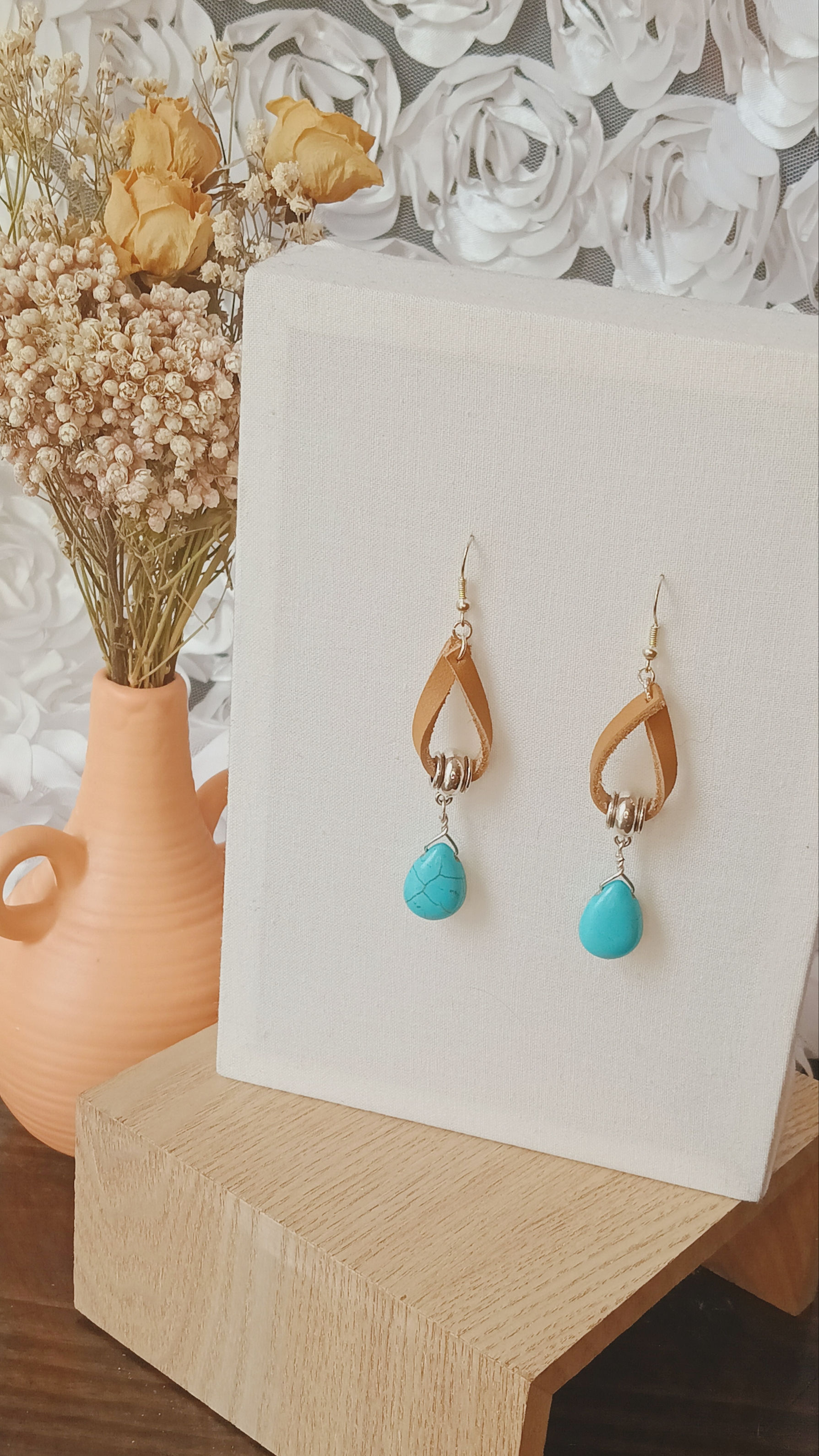 Turquoise Drop Leather Earrings