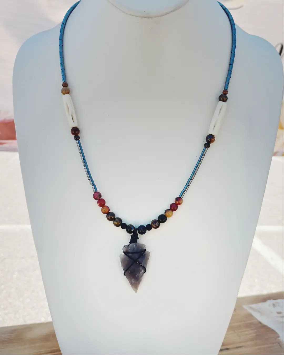 Handbeaded Necklace with Arrowhead Pendant