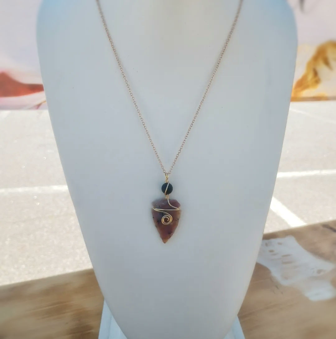 Wire Wrapped Agate Arrowhead Pendant Necklace