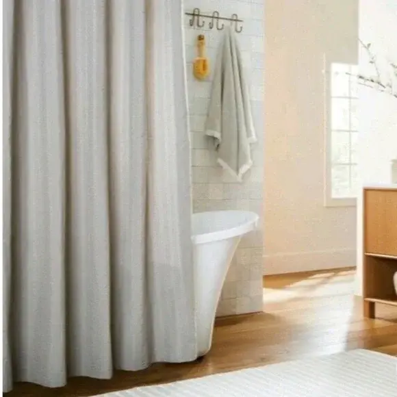 Thumbnail: HEARTH & HAND NWT crinkle stripe shower curtain -jet gray