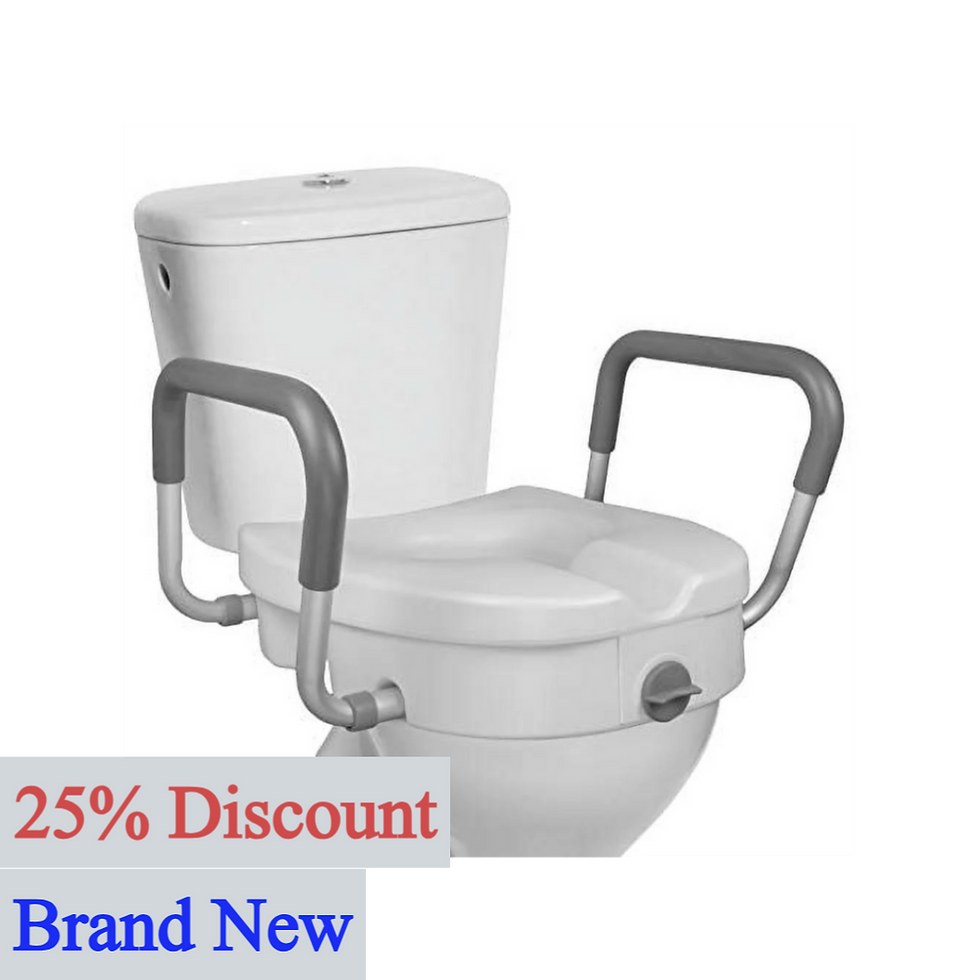RMS Raised Toilet Seat - 5 Inch Elevated Riser with Adjustable Padded Arms