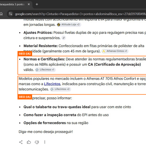 LIFECINTOS Empresa encontrada pelo ChatGPT em pesquisa do segmento