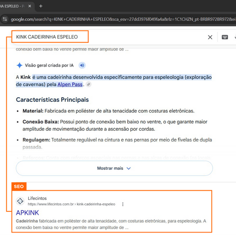 LIFECINTOS Site Wix aparecendo em resposta do Gemini
