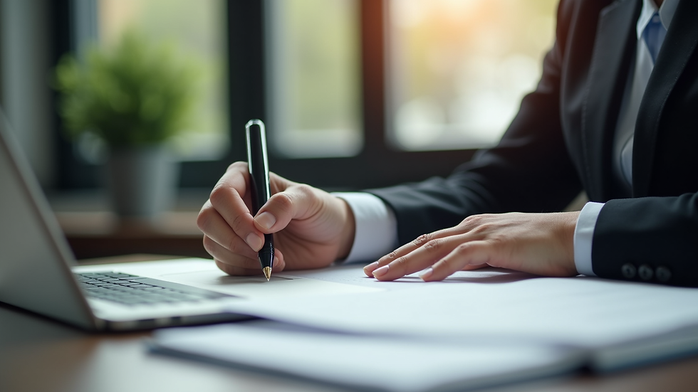 Close-up view of a paralegal reviewing family law case notes on a laptop