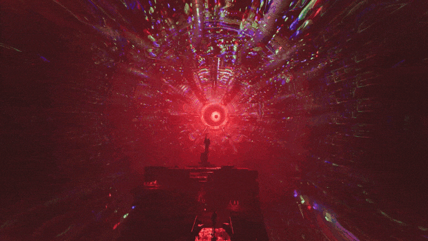 A GIF featuring a character from Luna Abyss in a distorted scene with the word "Believe" showing.