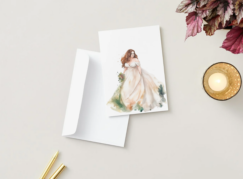 Thumbnail: Curvy Ginger Over the Shoulder Bridal Card