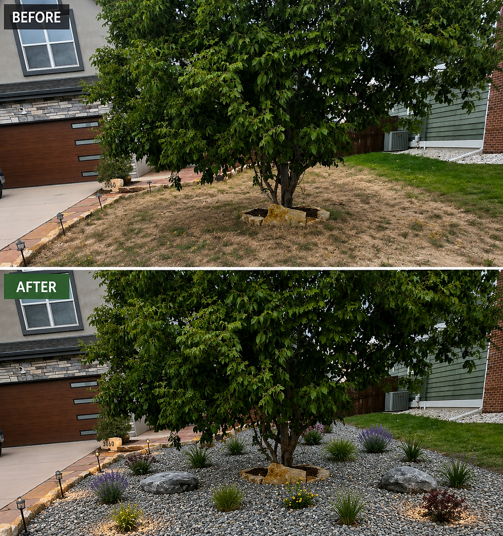Before and after xeriscape transformation in Colorado Springs