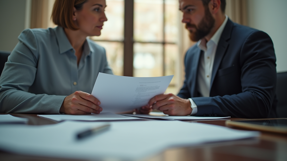 Eye-level view of a financial advisor discussing documents with a client