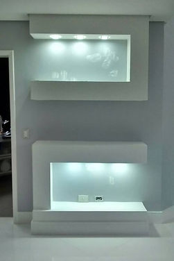 prateleiras decorativas em drywall/ estante moderna em gesso/ estante de gesso com led