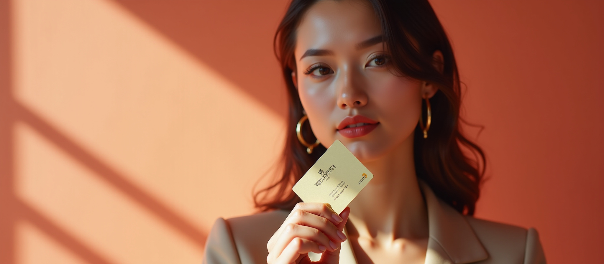 Woman holding a membership card.