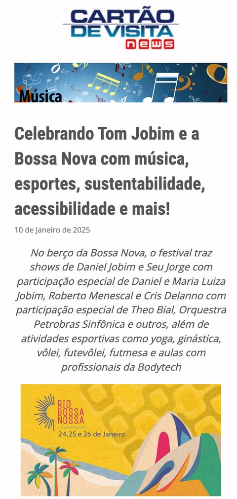 Matéria Publicada no Cartão de visita Sobre O RIO BOSSA NOSSA