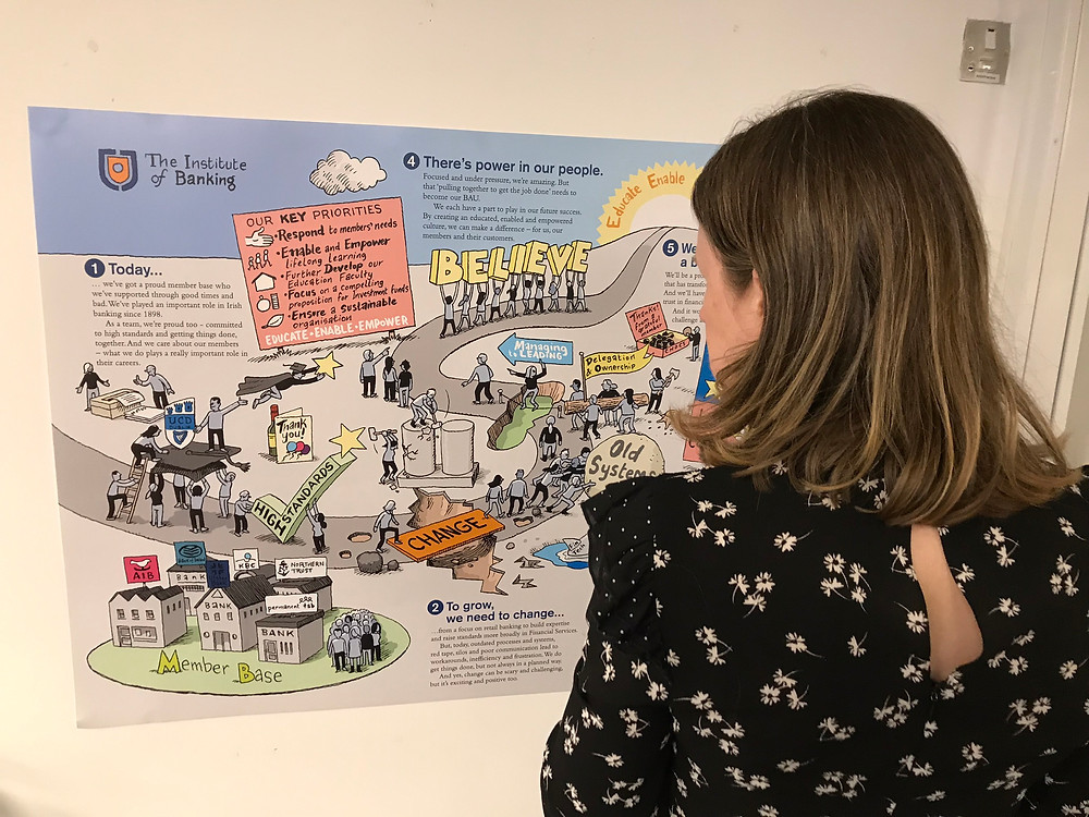 woman looking at informational poster