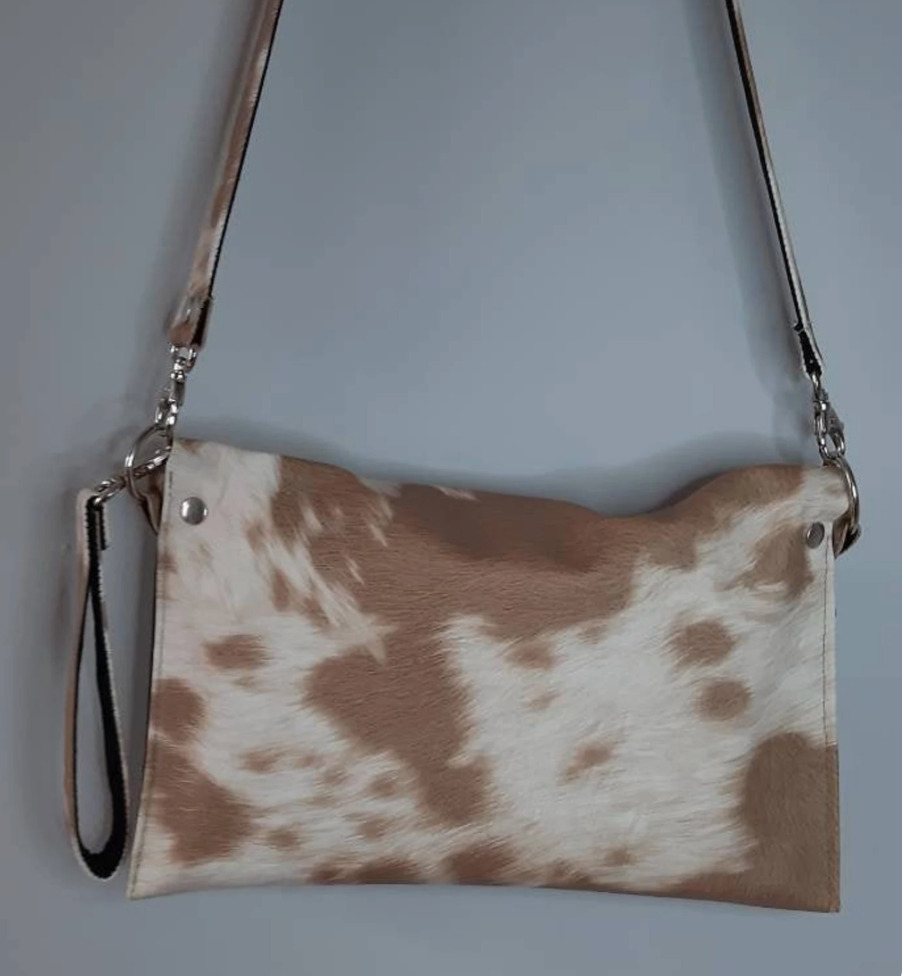 Thumbnail: Faux leather shoulder bag with cowhide print