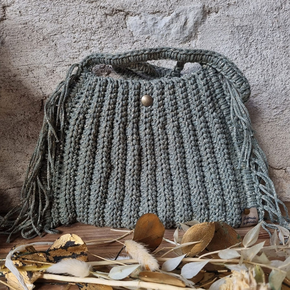 Thumbnail: Silver-grey crochet handbag with a glittery effect