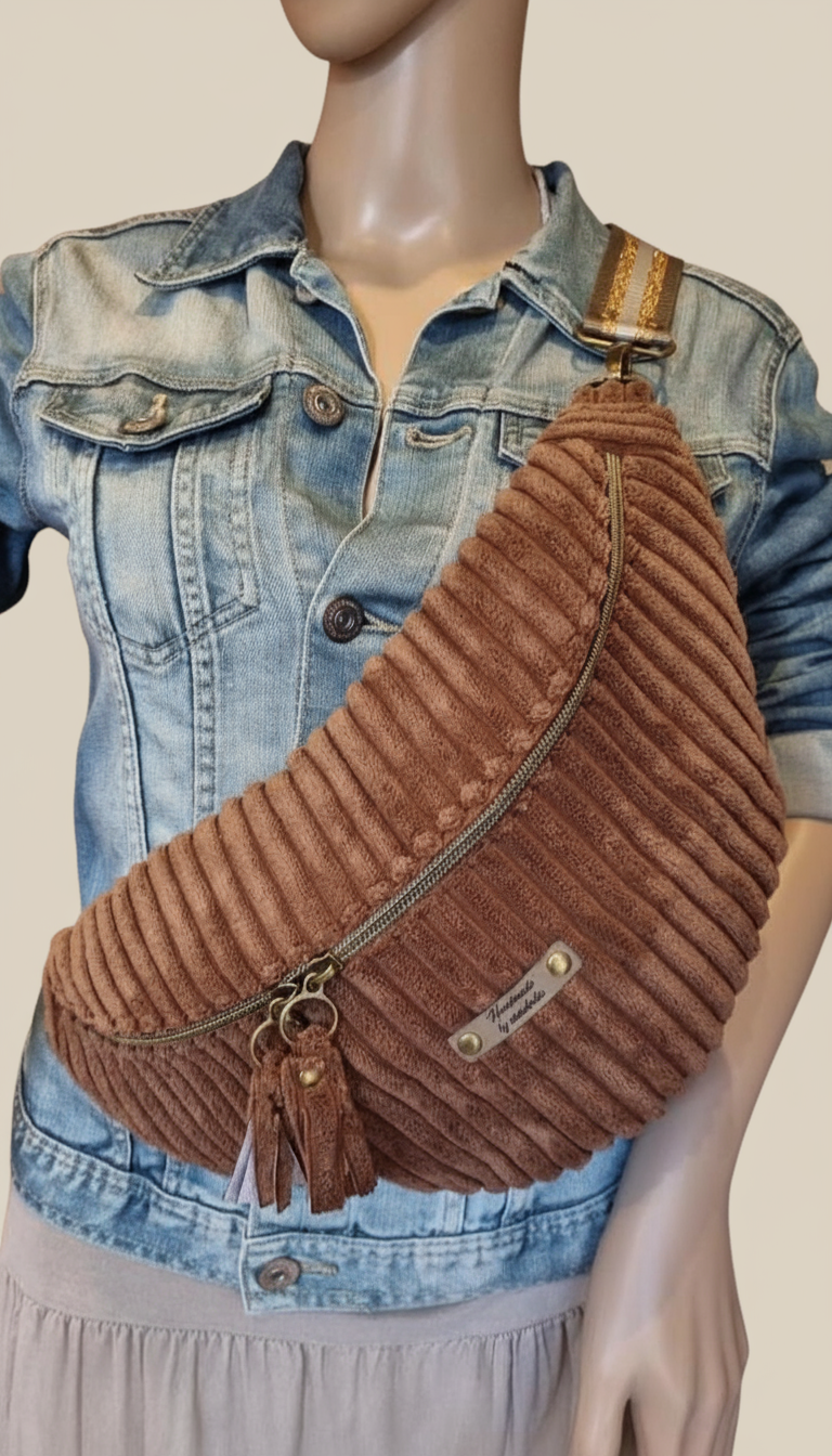 Sac banane tissu velours grosses côtes, réalisation sur commande