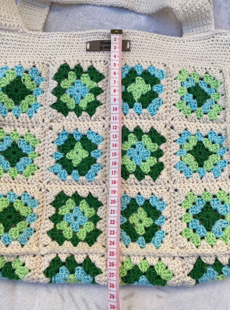 Thumbnail: Bohemian crochet tote bag, green/turquoise