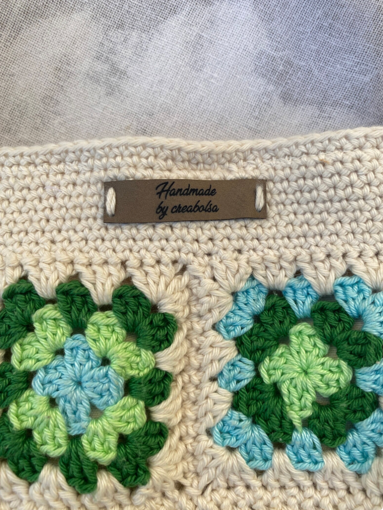 Thumbnail: Bohemian crochet tote bag, green/turquoise