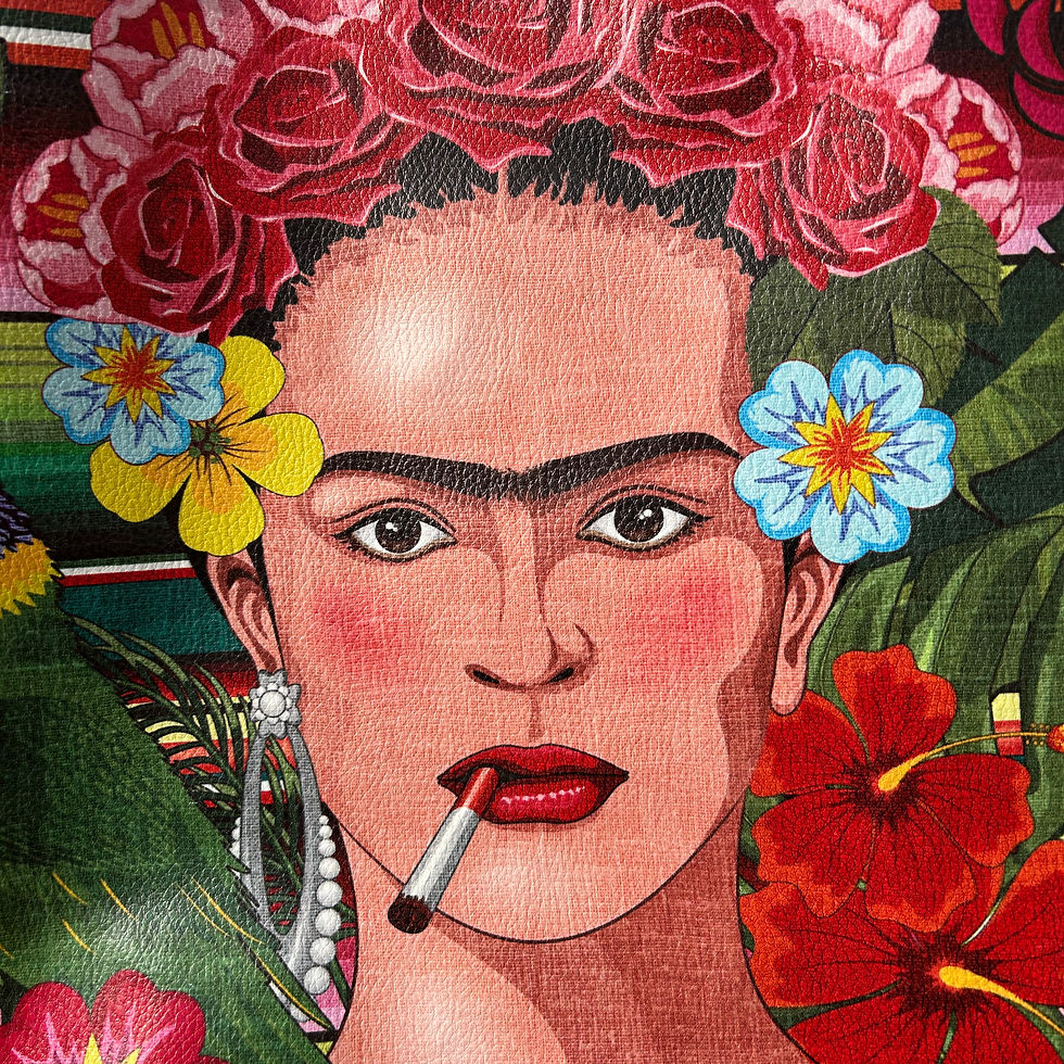 Thumbnail: Tote bag double face Frida Kahlo simili cuir et jute