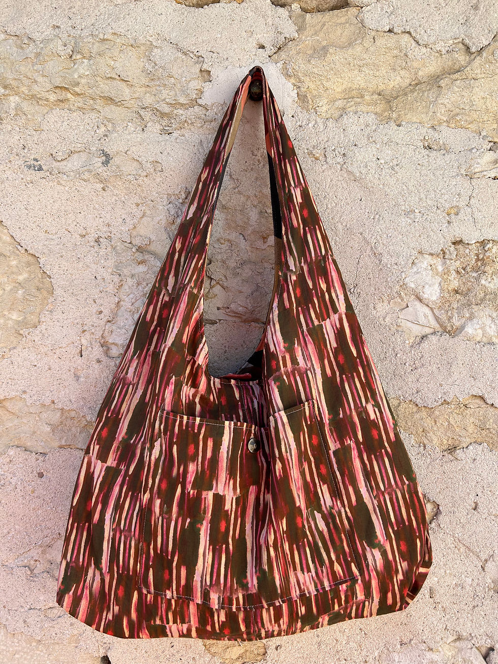 Thumbnail: Sac hobo fait main réversible velours fin et coton 