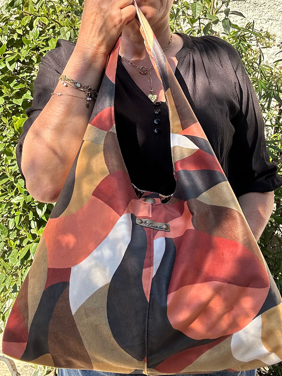 Thumbnail: Sac hobo fait main réversible velours fin et coton 