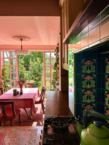 Interior design, interior decoration, 1930s, cream Kitchen, parquet, herringbone, wooden floor, rug, crittall window, vintage decor, crittall patio door, Victorian Decor, vintage design, London design service, online design service, online interior design