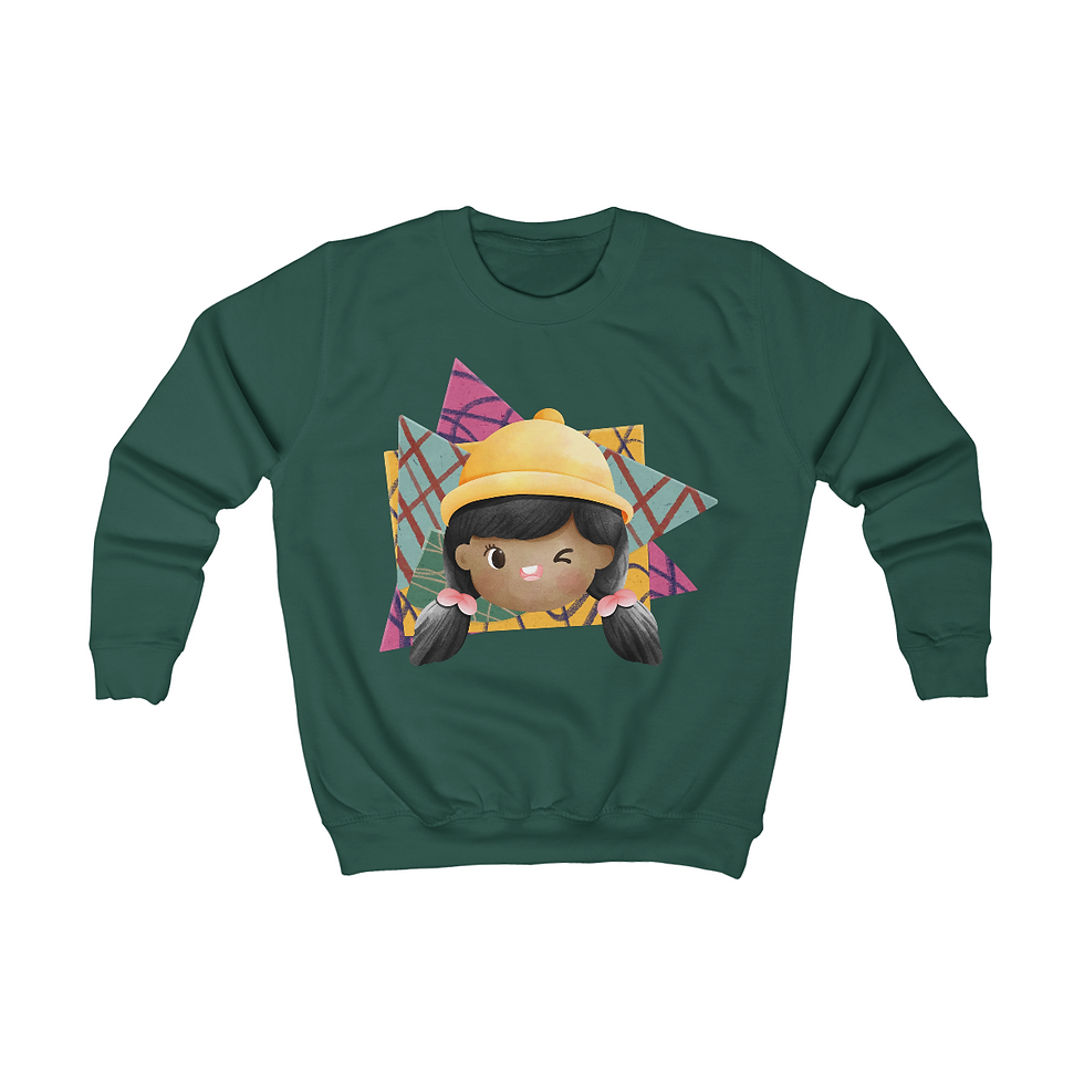 Thumbnail: Long Pigtails Black Hair Brown Girl _ Kids Sweatshirt