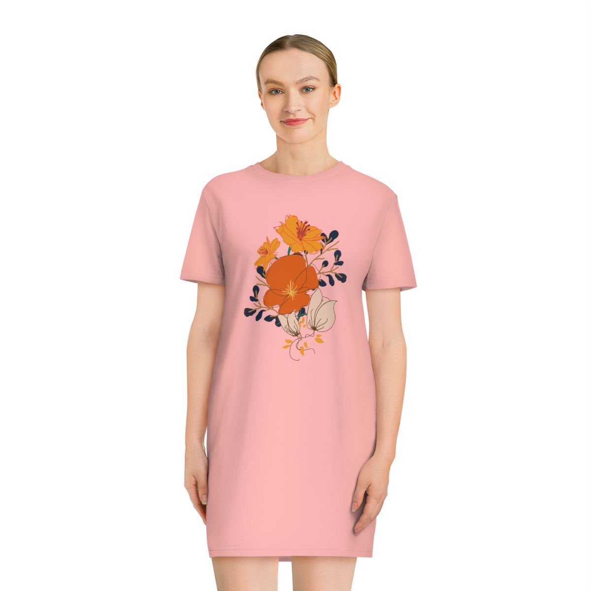 Orange & White Blossom_ Spinner T-Shirt Dress