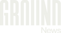 The image features the logo for "GROUND News," displayed in large, bold, black letters. The word "GROUND" is on top, with each letter decreasing slightly in width from left to right, creating a tapering effect. Below it, the word "News" is written in smaller, simple black font. The background is white.