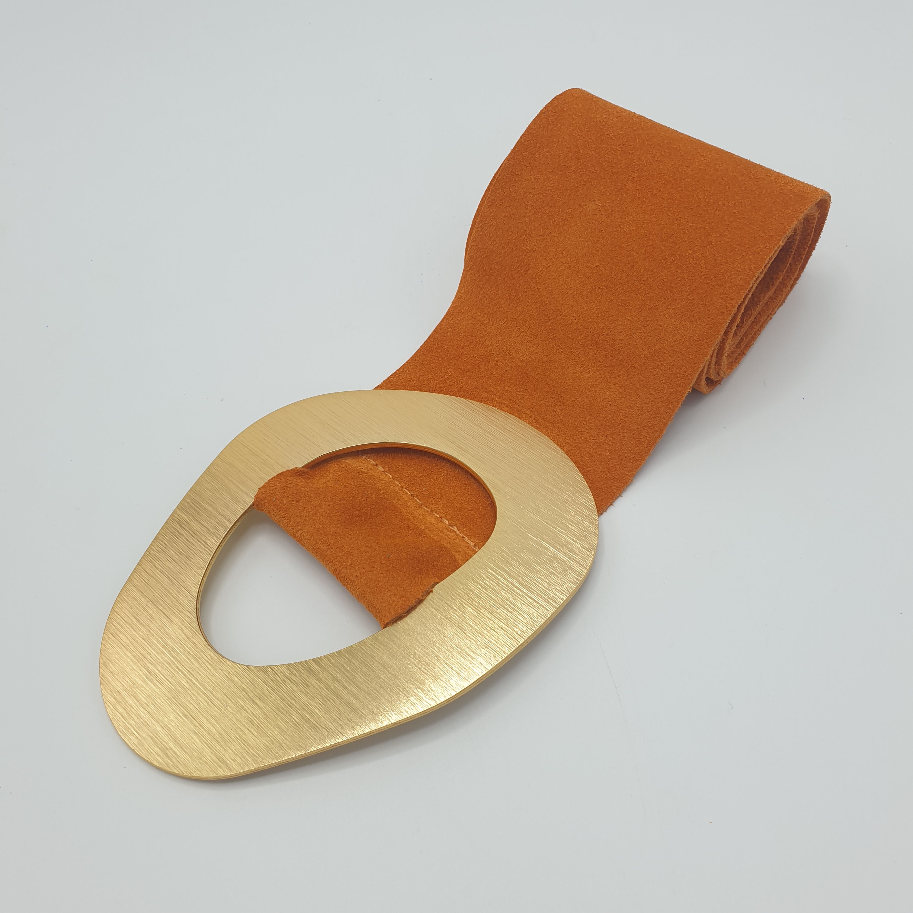 Suede burnt orange soft leather wide cinch belt