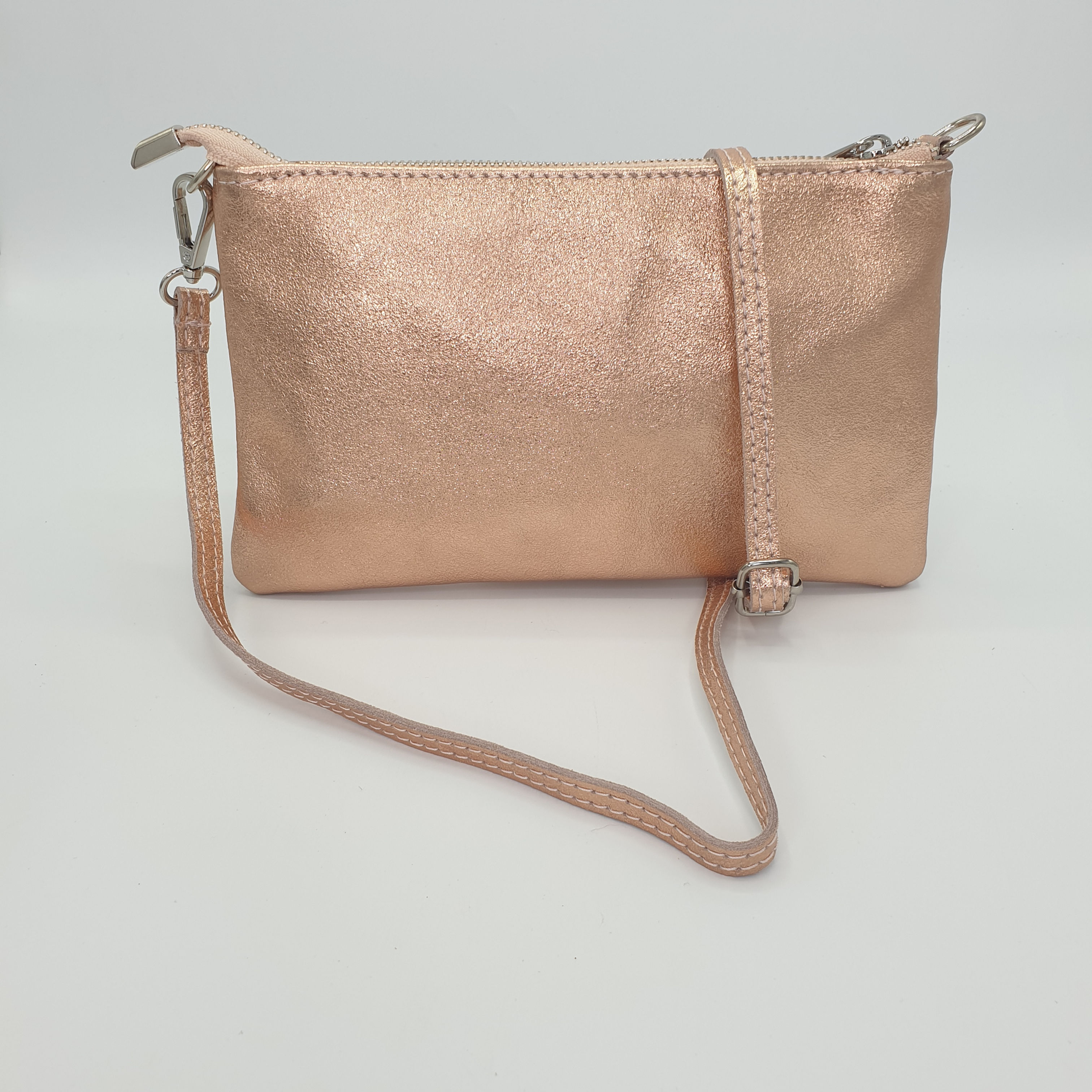 The Jessi metallic rose gold cross body or clutch bag