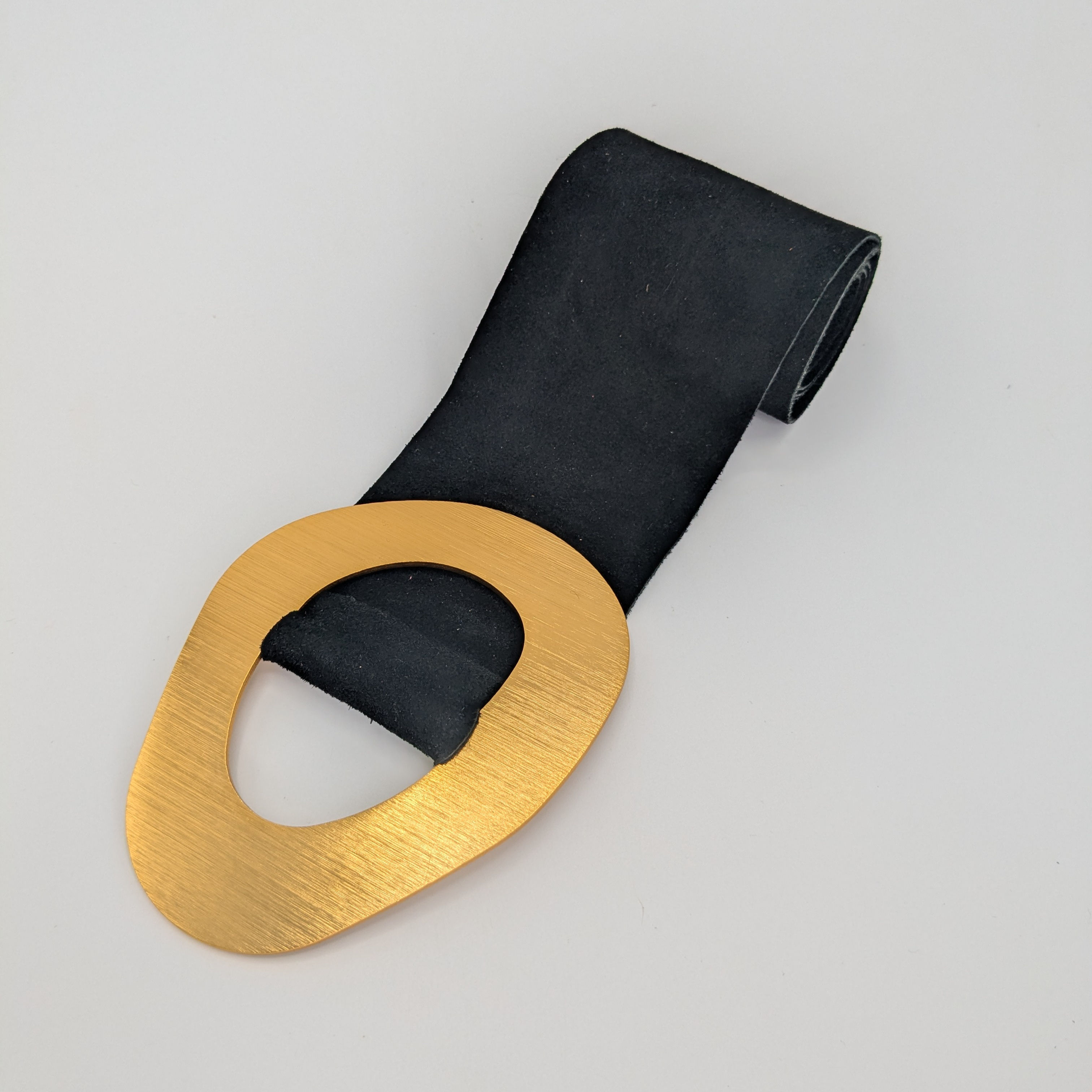 Suede black soft leather wide cinch belt