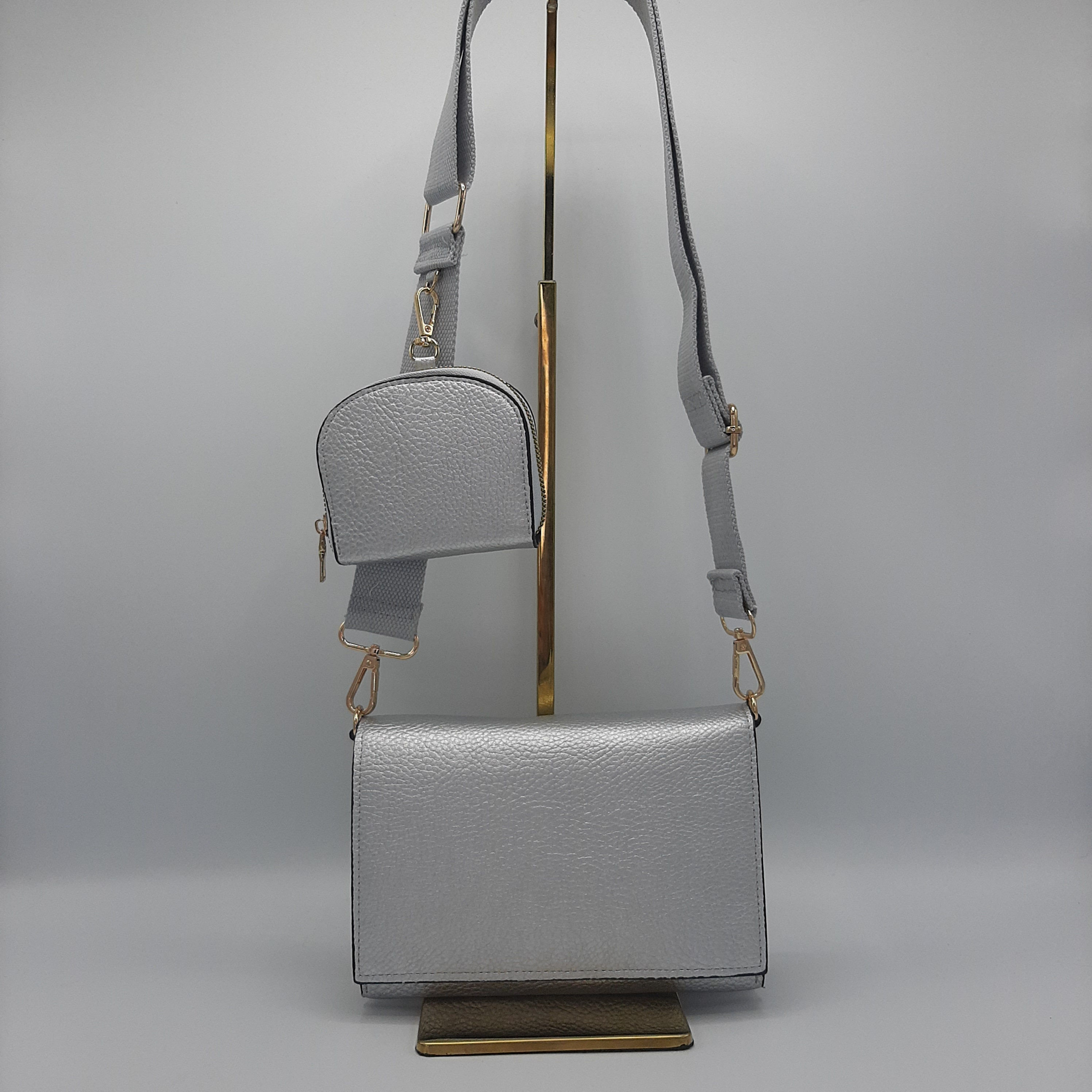 The Bella silver cross body handbag with clip on card holder