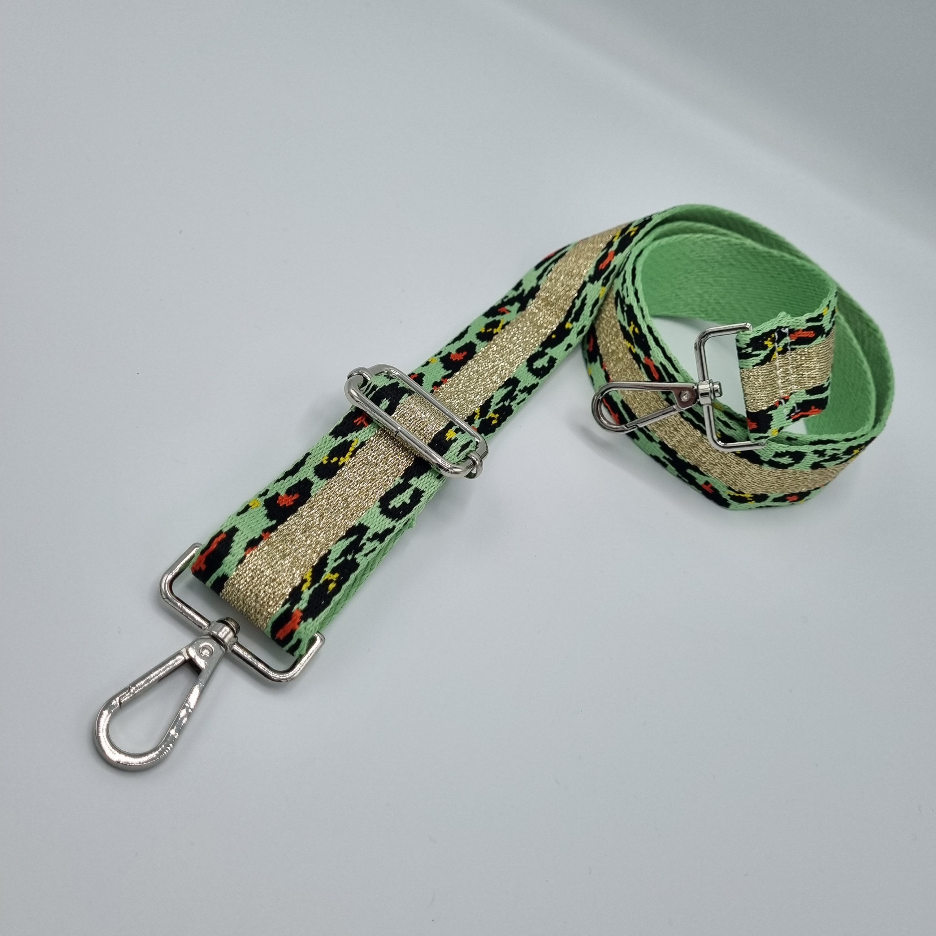 Gold and green leopard print detachable cross body strap