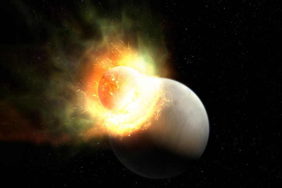 Two massive planets collided and were completely transformed into vapor in a stellar system