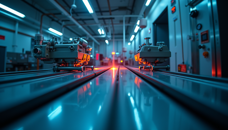 Eye-level view of a laser cooling setup in a physics laboratory
