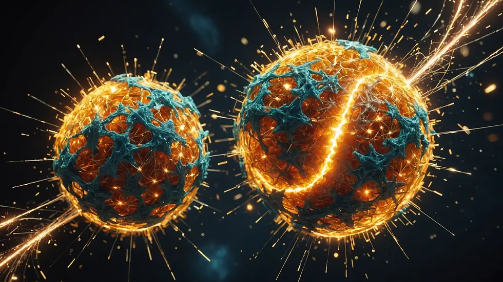 Close-up view of two entangled particles colliding