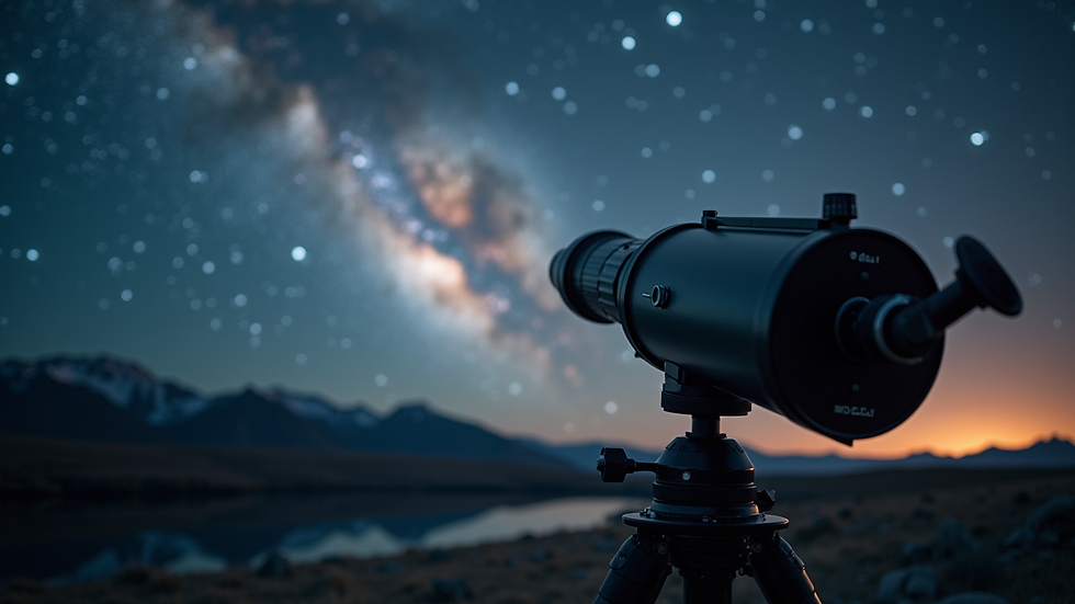 Eye-level view of a telescope aimed at a distant galaxy