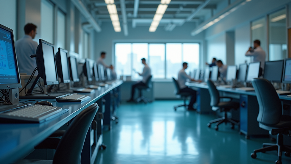 Eye-level view of a research lab focused on particle physics