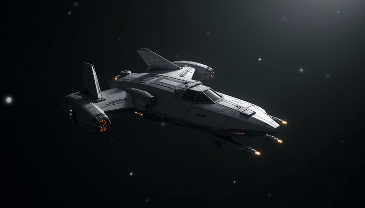 High angle view of a spacecraft navigating through the dark expanse of space