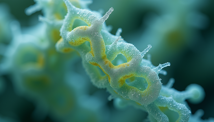 Close-up view of a microscope slide showing hybrid human-plant cells